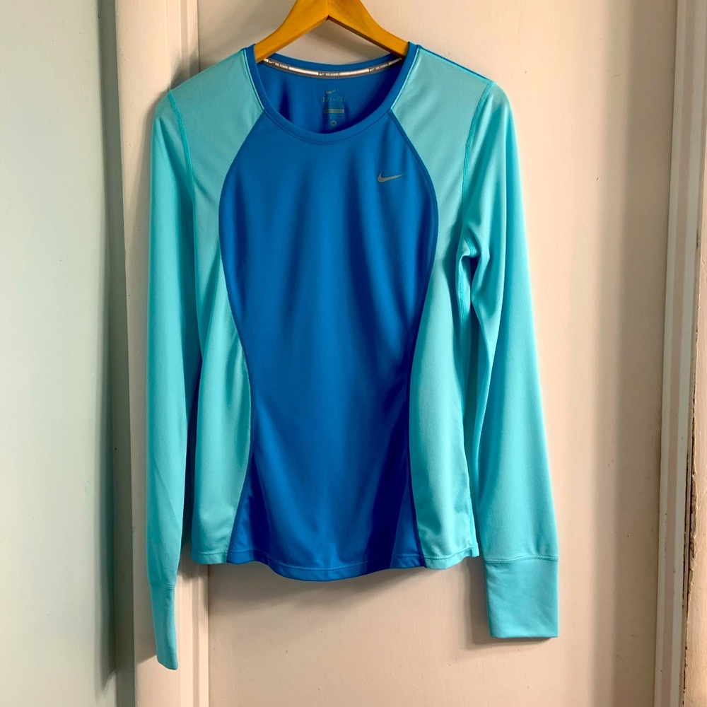Nike Dri-Fit LongSleeve Two-Tone Blue Workout Top Medium